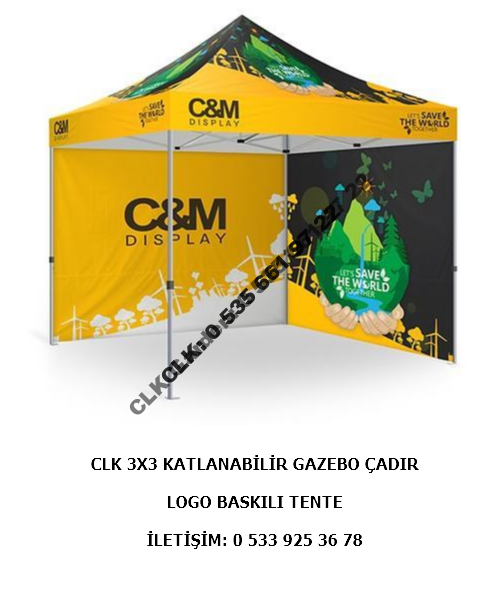 CLK Marka Logo Baskılı 3x3 Portatif Gazebo Stand Çadırı İmalatı Satışı