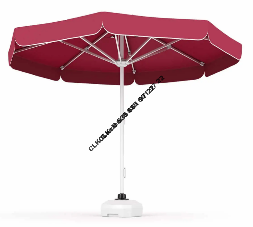 CLK 3 mt Mega İpli 70 lt Bidonlu Yuvarlak Beyaz Profil Bahçe Cafe Otel Şemsiyeleri