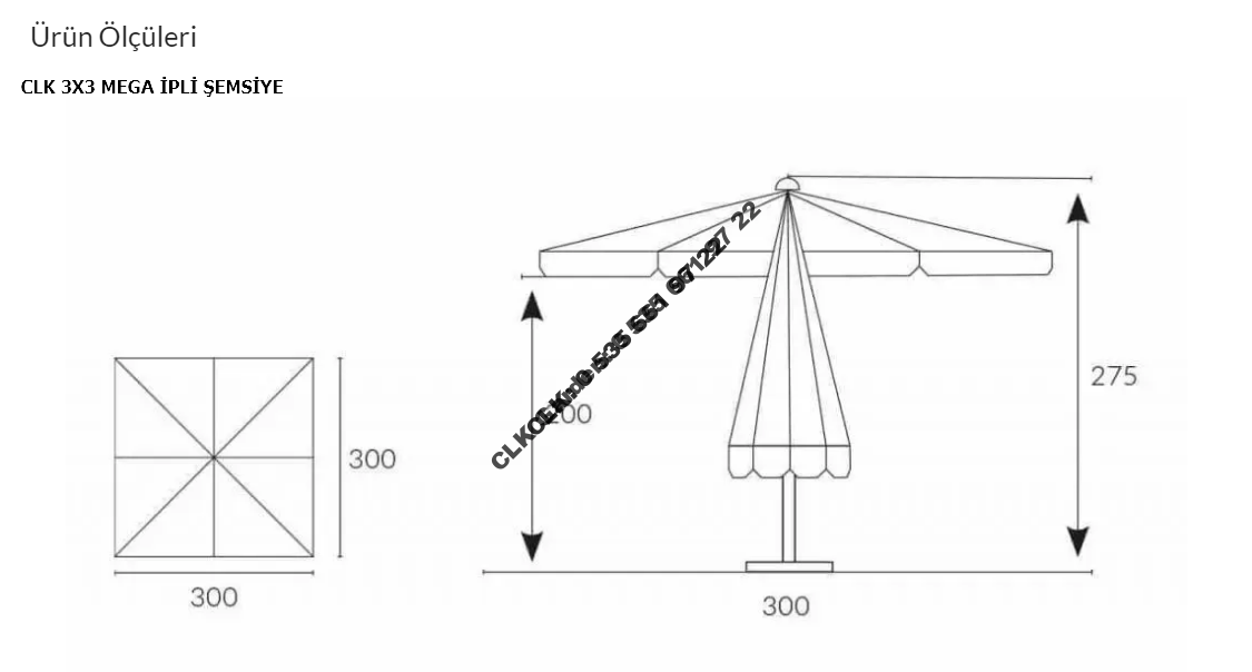 CLK 3x3 Metre Mega İpli Şemsiye Küp Bidonlu Bahçe Cafe Otel Restorant Şemsiyeleri - Image 7
