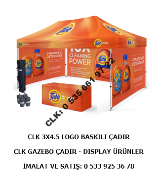 CLK 3x4.5 Logo Marka Baskılı Gazebo Tente Çadır Şemsiye Fuar Stand Tanıtım Promosyon Ürünleri İmalatı Satışı