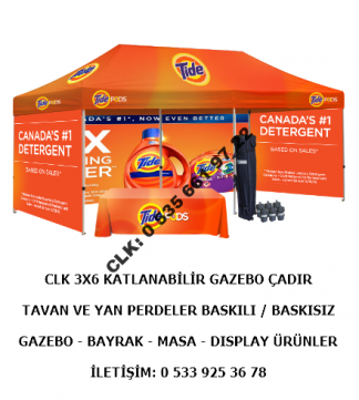 CLK Katlanır Tavan Baskılı Gazebo Çadır 3x6 Portatif Tente Şemsiye Masa Bayrak İmalat Satış