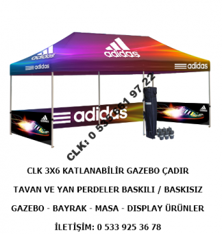 CLK 3X6 Katlanır Tavan Baskılı Yan Perdeler Dijital Baskılı Gazebo Portatif Tente İmalat Satış