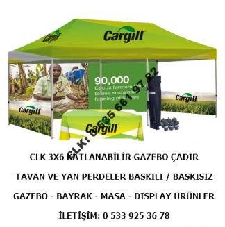 CLK 3x6 Katlanır Gazebo Çadır Tavan Logo Marka Baskılı Portatif Tente Bayrak Masa İmalat Satış