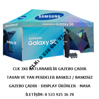 CLK 3x6 Katlanabilir Gazebo Çadır Reklam Marka Logo Baskılı Kapılı Yanlar Baskılı Tente İmalat Satış