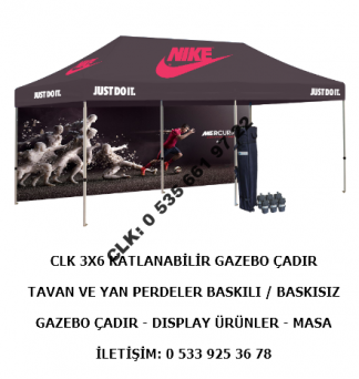 CLK 3X6 Tavan Baskılı ve Yan Perde Marka Baskılı Gazebo Çadır Porttatif Tente İmalat Satış