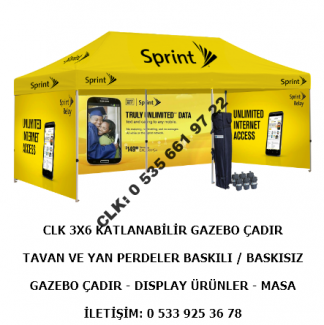CLK 3x6 Tavan ve Yan Perdeler Baskılı Gazebo Portatif Çadır Tente Stand Fuar Çadırı İmalat Satış