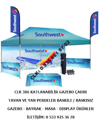 CLK 3x6 Katlanabilir Gazebo Çadır Portatif Tente Masa Bayrak Display Ürünler İmalat Satış (Kopya)