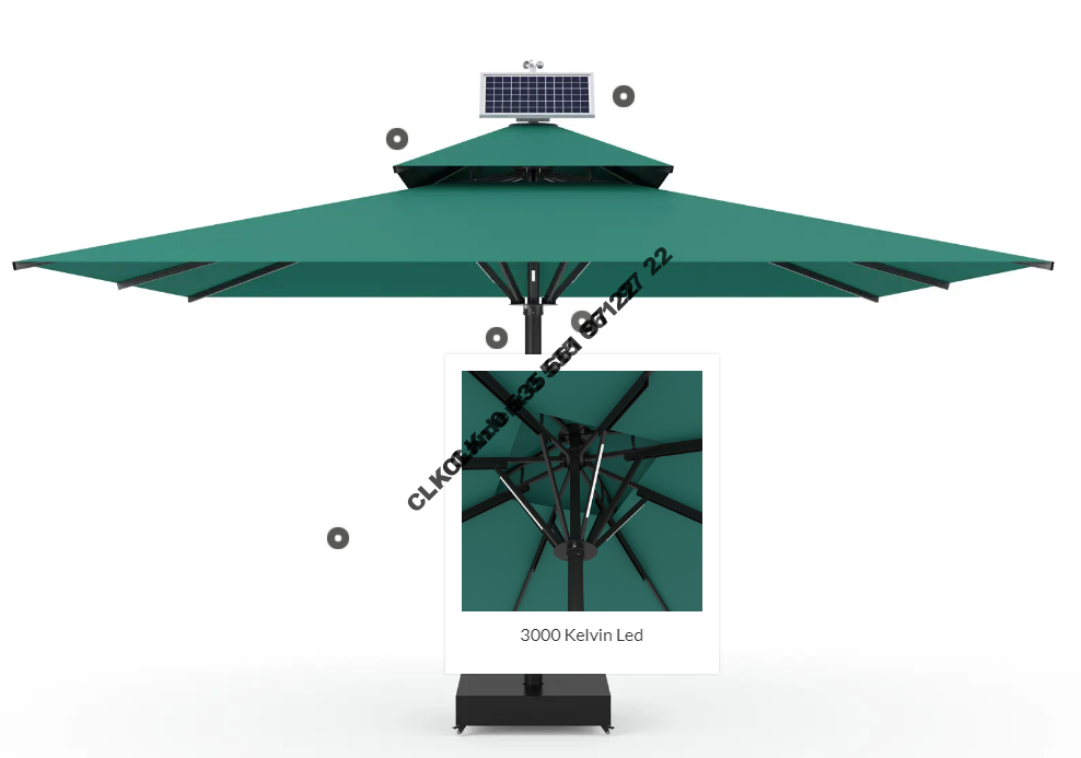 CLK Ultra 5x5 Metre Solar Güneş Panelli Led Işıklı Motorlu Alüminyum Teleskopik Şemsiye Krankşaft Akrilik Kumaş - Image 5