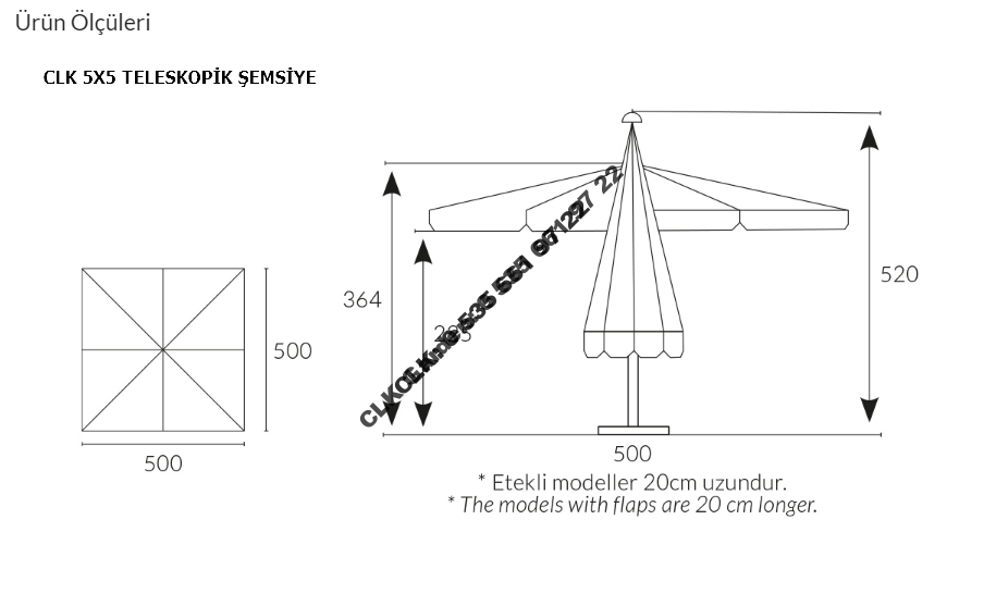 CLK Ultra 5x5 Metre Solar Güneş Panelli Led Işıklı Motorlu Alüminyum Teleskopik Şemsiye Krankşaft Akrilik Kumaş - Image 4