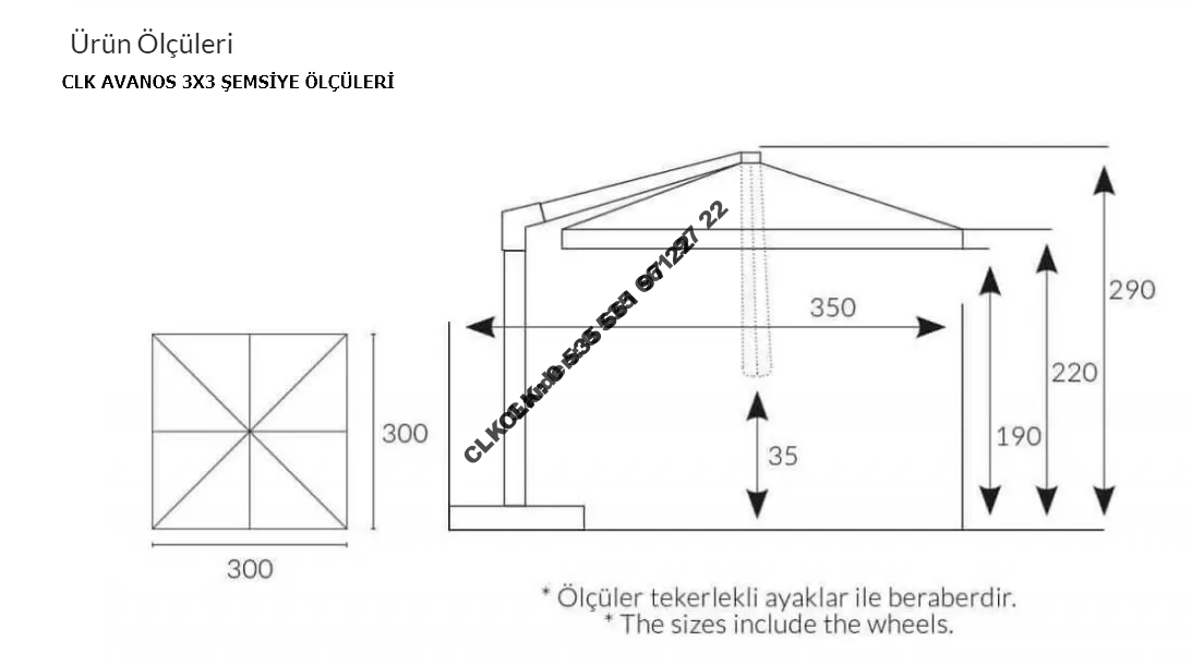 CLK Avanos 3x3 Metre Yandan Kollu Kahverengi Bahçe Havuz Otel Şemsiyesi - Image 12