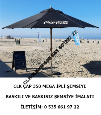 CLK Çap 350 Yuvarlak Logo Baskılı Mega İpli Makaralı Şemsiye İmalatı Satış
