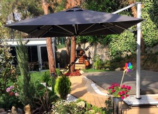 CLK Mykonos Şemsiye 3x3 Metre Alüminyum Antrasit Yandan Kollu Dirsekli Bahçe Cafe Şemsiyesi