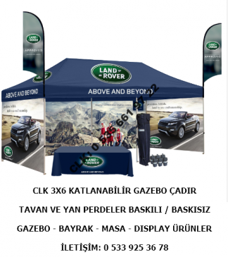 CLK 3x6 Katlanabilir Gazebo Çadır Portatif Tente Masa Bayrak Display Ürünler İmalat Satış