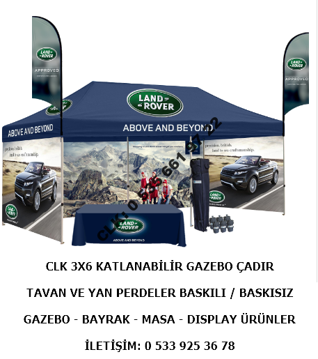 CLK 3x6 Katlanabilir Gazebo Çadır Portatif Tente Masa Bayrak Display Ürünler İmalat Satış