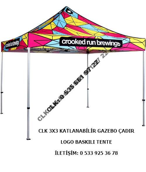 CLK Marka Logo Baskılı 3x3 Portatif Gazebo Stand Çadırı İmalatı Satışı - Image 2