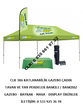 CLK Katlanabilir Tente 3x6 Gazebo Çadır Reklam Tanıtım Çadırı Masa Bayrak Tente İmalat Satış