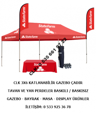 CLK Katlanır Gazebo 3x6 Metre Gazebo Çadır Reklam Marka Baskılı Logolu Tanıtım Fuar Çadır Masa Bayrak İmalatı Satışı