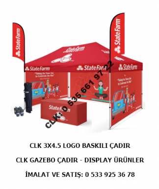 CLK Gazebo Baskılı Katlanabilir 3x4 Logo Markalı Stand Fuar Tanıtım Çadırı Şemsiye Tente İmalat Satış