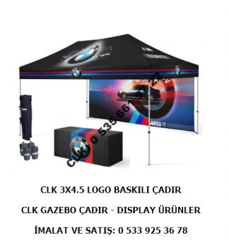 CLK 3X4.5 Logo Baskılı Gazebo Çadır Katlanabilir Tente Stand Fuar Tanıtım Çadırı İmalat Satış