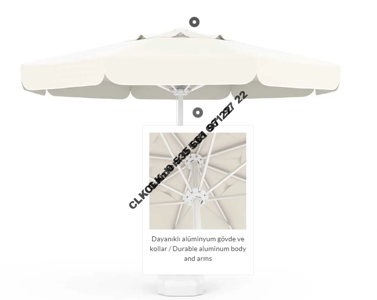 CLK 3 mt Mega İpli 70 lt Bidonlu Yuvarlak Beyaz Profil Bahçe Cafe Otel Şemsiyeleri - Image 4