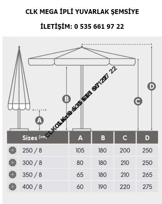 CLK Çap 350 Yuvarlak Logo Baskılı Mega İpli Makaralı Şemsiye İmalatı Satış - Image 2